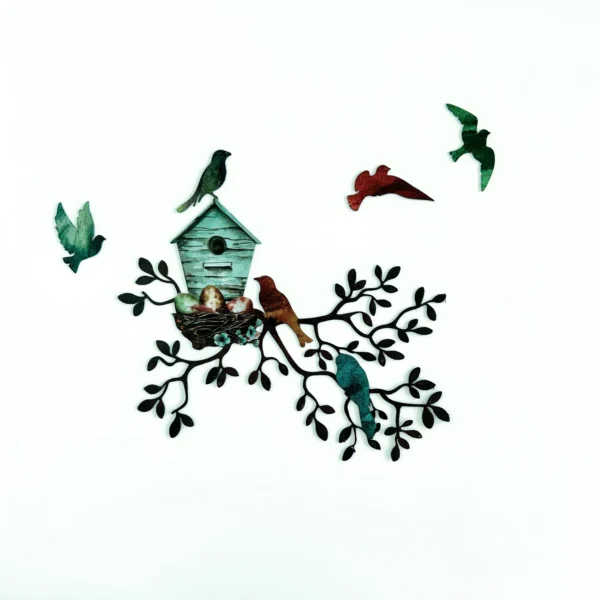 Metal Hanging Tree With Aviary Wall Art - Image 4