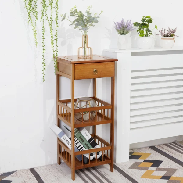 2-Tier Retro Bedside Bamboo Table - Image 3