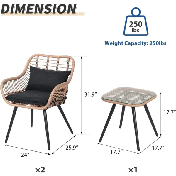 Bistro Set, Outdoor Wicker Chair Sets with Glass Top - Image 5